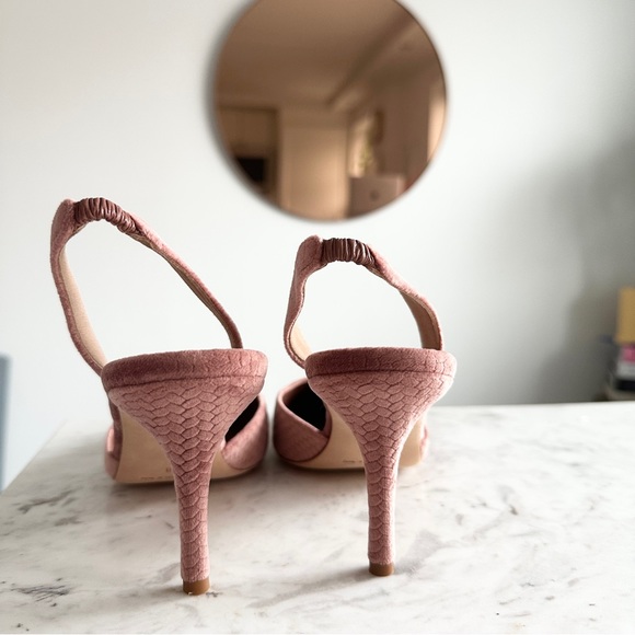 MANOLO BLAHNIK Carolyne Textured Suede Mid-Heel Slingback Pump in Pink (Size 38) - Picture 6 of 13